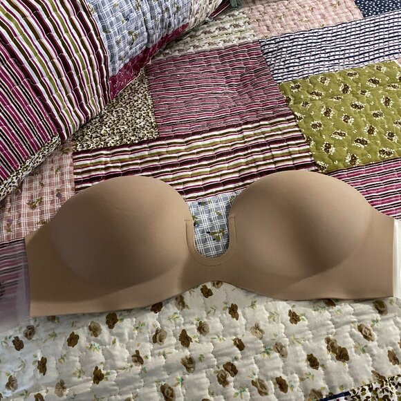 Strapless Invisible Push Up Plunge Bra-stick on~sz DD Nude - Picture 4 of 11